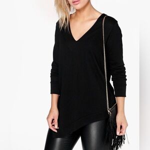 BooHoo Plus US14 Black V Neck Asymmetrical Sweater